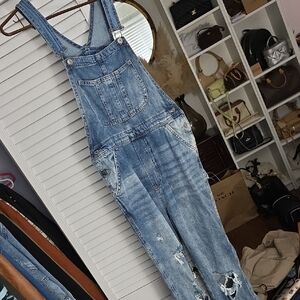 H&M Blue Denim Overalls with Faded Wash
